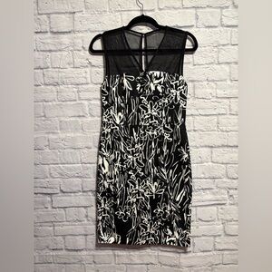 French Connection Black & White Floral Mesh Yoke Sheath Dress Size 6